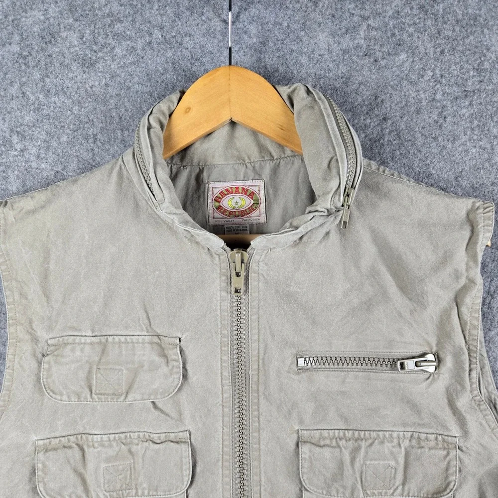 Vintage Banana Republic Safari Vest Mens Medium Khaki Utility Fishing Gorpcore